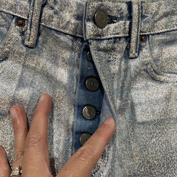 GRLFRND Size 26 Cindy Denim Shorts High Rise Frayed Hem Holographic Wear Me Out - Picture 5 of 12